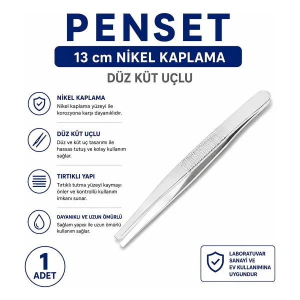 Labolist Penset Düz Küt Uçlu 13 cm Nikel Kaplama - Görsel 8