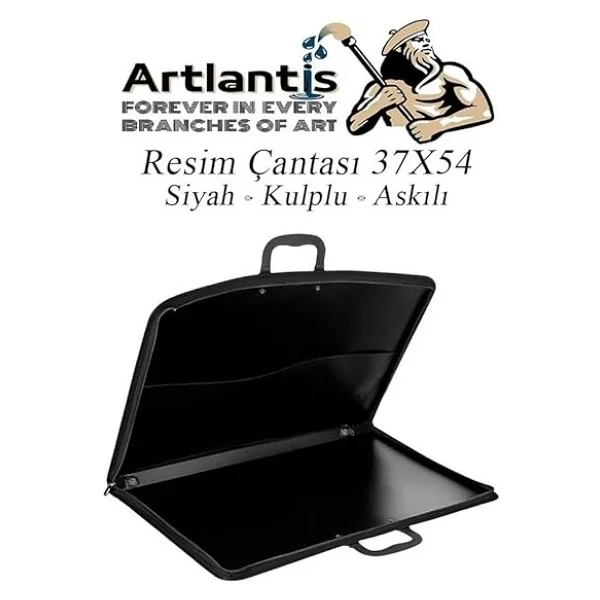 Resim Çantası Fermuarlı Kulplu 37x54 cm 1 Adet Teknik Resim Dosya Çantası 35x50 cm Askılı Proje Çantası Okul Sınıf - Görsel 3