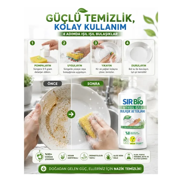 Sır Bio Bitkisel Özlü Elde Bulaşık Deterjanı 1 lt - Görsel 2