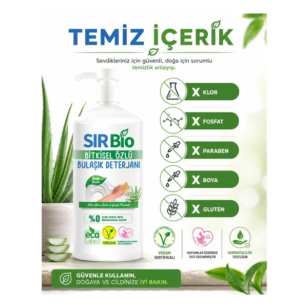 Sır Bio Bitkisel Özlü Elde Bulaşık Deterjanı 1 lt - Görsel 3