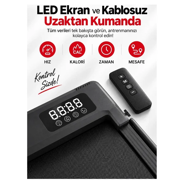 Ensiga Yeni Nesil Bluetoothlu 8/10 Km Hız 2 Hp Motor Kumandalı %5 Eğimli Koşu Bandı Müzik Çalarlı - Görsel 5