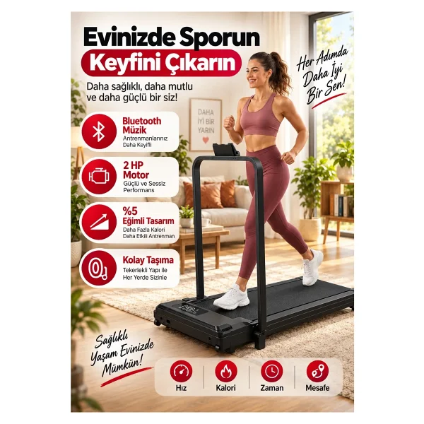 Ensiga Yeni Nesil Bluetoothlu 8/10 Km Hız 2 Hp Motor Kumandalı %5 Eğimli Koşu Bandı Müzik Çalarlı - Görsel 7