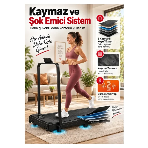 Ensiga Yeni Nesil Bluetoothlu 8/10 Km Hız 2 Hp Motor Kumandalı %5 Eğimli Koşu Bandı Müzik Çalarlı - Görsel 8