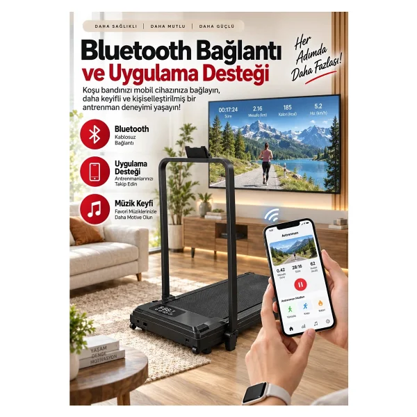 Ensiga Yeni Nesil Bluetoothlu 8/10 Km Hız 2 Hp Motor Kumandalı %5 Eğimli Koşu Bandı Müzik Çalarlı - Görsel 9