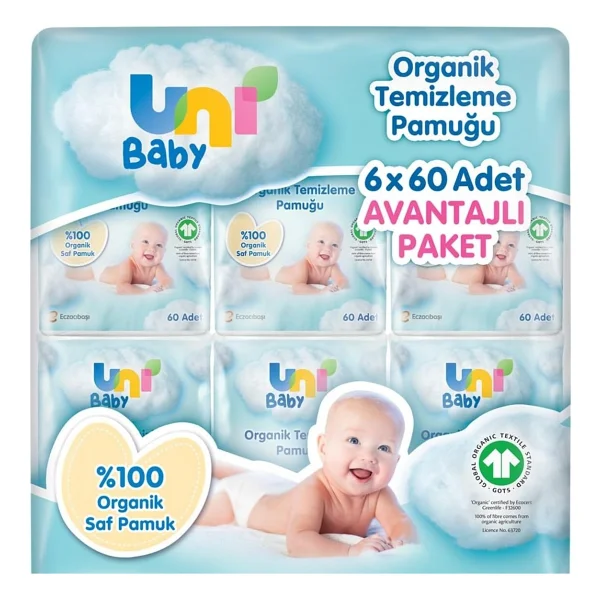 Uni Baby Bebek Temizleme Pamuğu 6x60 Adet - Standart - Görsel 5