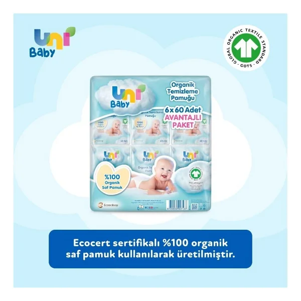 Uni Baby Bebek Temizleme Pamuğu 6x60 Adet - Standart - Görsel 2