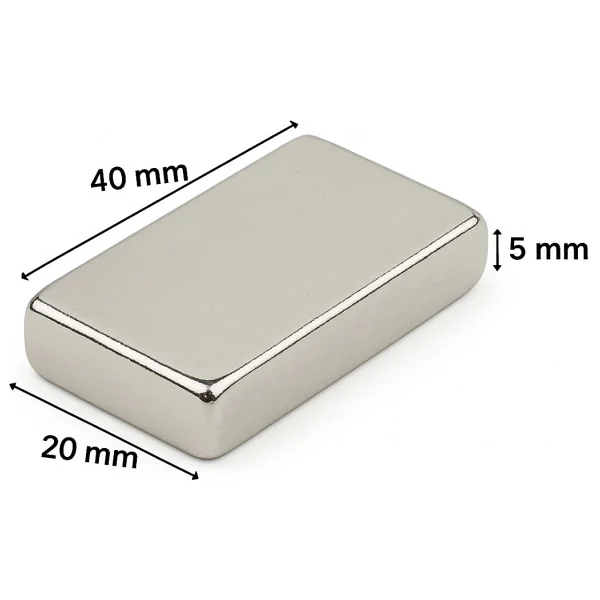 1 Adet 40X20X5MM Neodyum Magnet Güçlü N35 Mıknatıs Köşeli Nikel Kaplama ( Lisinya ) - Görsel 10