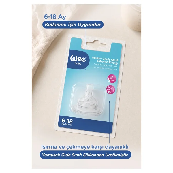 Wee Baby 853 Klasik Plus Geniş Ağızlı No:2 6-18 Ay Normal Akış Biberon Emziği - Görsel 4