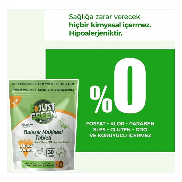 Just Green Organic Bulaşık Makinesi Tableti 30'lu - Görsel 2