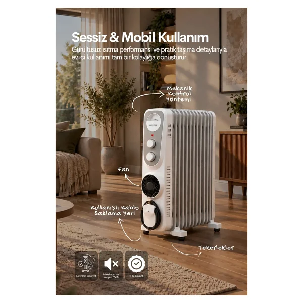 Luxell LUX13-FP-WG 13 Dilim Beyaz Gri 2900 W Yağlı Radyatör - Görsel 3