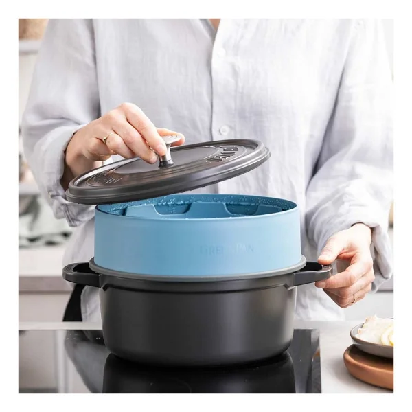 GreenPan Steamy Mavi 24 cm Buharda Pişirici - Görsel 5
