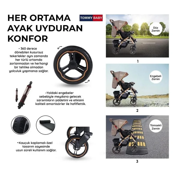 Tommybaby Tornado Plus Gold Çift Yönlü Bebek Arabası Füme - Görsel 6