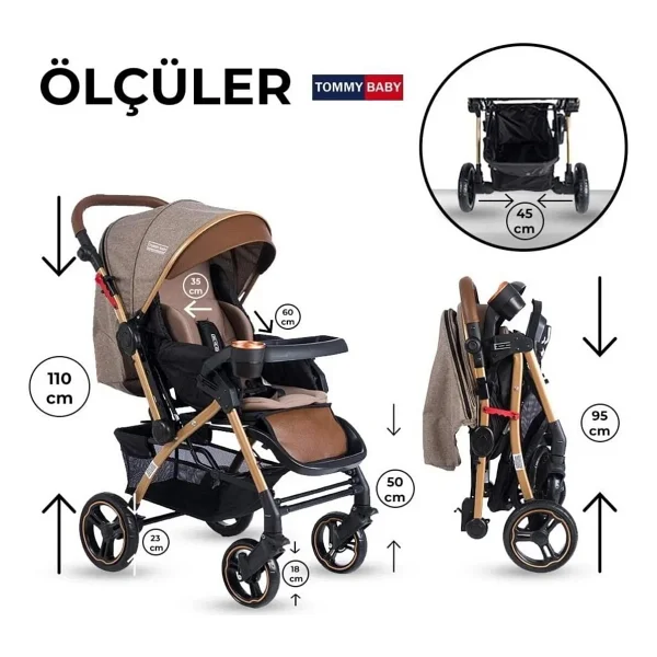 Tommybaby Tornado Plus Gold Çift Yönlü Bebek Arabası Füme - Görsel 7