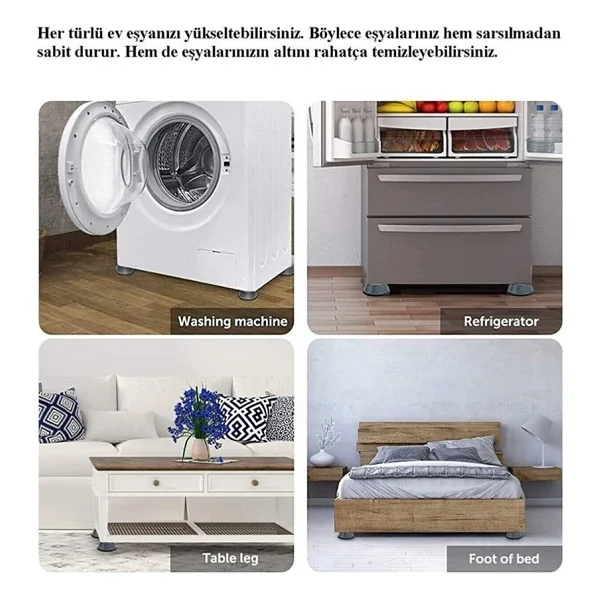Camasir Makinesi Titresim Onleyici Mobilya Yukseltici Kaydirmaz Vantuzlu Stoper Set 4 Adet - Görsel 8