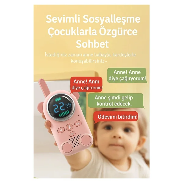 Çocuklar Için Kamp Yürüyüş El Telsizi Şarj Edılebılır 3km Menzil Pembe - Görsel 5