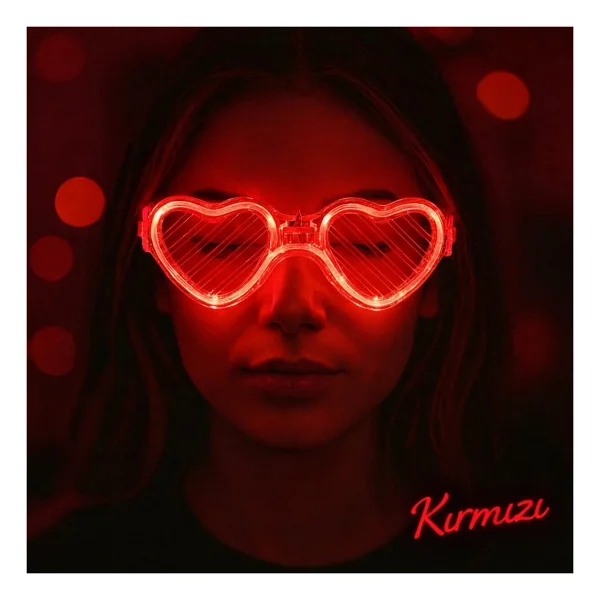 Kırmızı Led Işıklı Kalp Gözlük - 3 Modlu Parti Glow Gözlüğü - Görsel 4