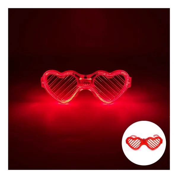 Kırmızı Led Işıklı Kalp Gözlük - 3 Modlu Parti Glow Gözlüğü - Görsel 2