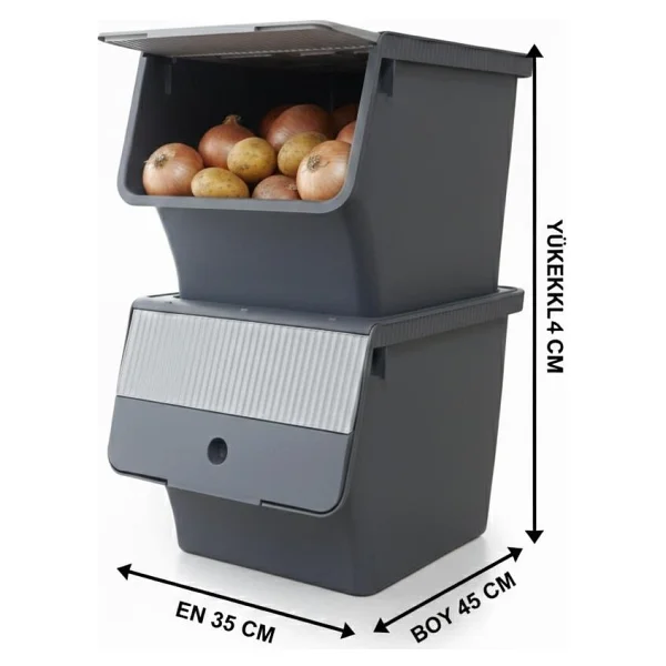 Füme 2'Li 33 LT Modubox Kayar Kapaklı Saklama Kabı & Patates Soğan Kovası & Erzak Kutusu - Görsel 6