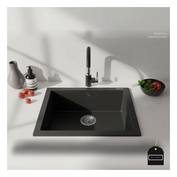 RealStone Gordion K012 60 Tek Gözlü Beyaz Granit Eviye - Görsel 7