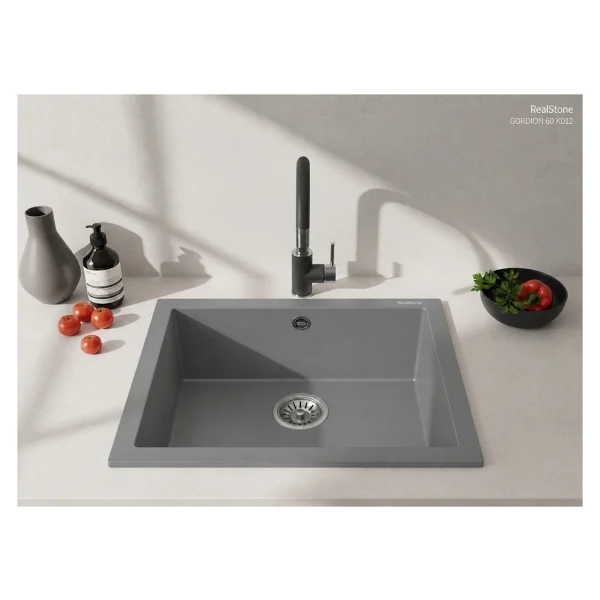 RealStone Gordion K012 60 Tek Gözlü Beyaz Granit Eviye - Görsel 8