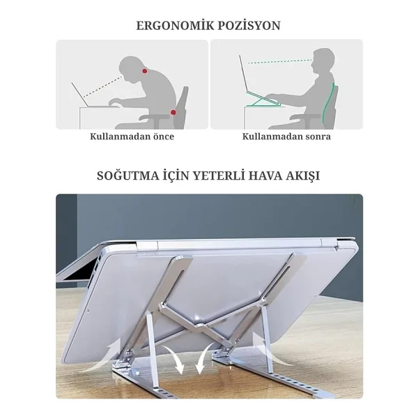 Laptop Yükseltici Stand Ayarlanabilir Macbook Notebook Tablet Altlık Metal Dizüstü Bilgisayar Tutucu - Görsel 5
