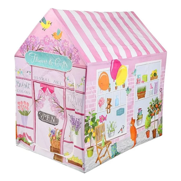 Pembe Çiçekli Kız Çocuk Oyun Evi Katlanabilir ve Eğlenceli Oyun Çadırı - Görsel 6