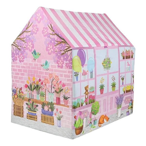Pembe Çiçekli Kız Çocuk Oyun Evi Katlanabilir ve Eğlenceli Oyun Çadırı - Görsel 3