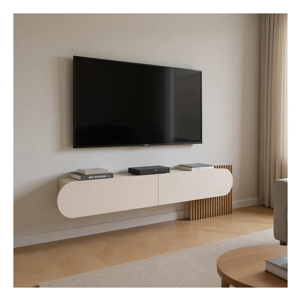 Yurupa Lumos 180 cm Oval Kapaklı Tv Ünitesi Modern Duvara Monte Tv Sehpası Kumsal Lum1-Co - Bej - Görsel 10