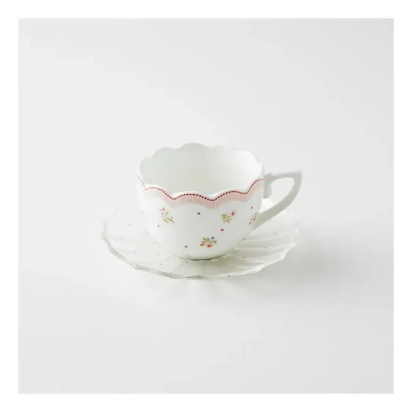 English Home Daisy Days New Bone China 4 Parça 2 Kişilik Cam Tabaklı Kahve Fincan Takımı 80 ml Pembe - Yeşil - Görsel 5