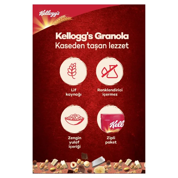 Kellogg's Kellogg's Çikolata Parçacıklı ve Fındıklı Granola 250 Gr,%44 Yulaf,Lif Kaynağı,Kahvaltılık Gevrek - Görsel 5
