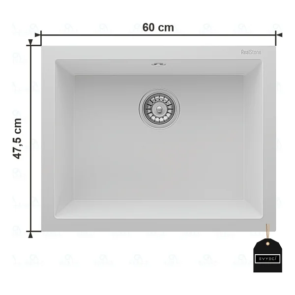 RealStone Gordion K012 60 Tek Gözlü Beyaz Granit Eviye - Görsel 5