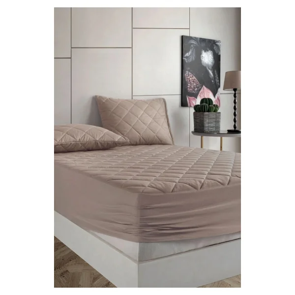 Formeya Pamukkale Alez Set Kahverengi Pamuk Kapitone Yatak Koruyucu Alez ve Yastık Koruyucu Set - 140 x 190 cm - Görsel 3