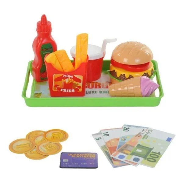 Uçar Oyuncak Barkod Okuyuculu Tartılı Pos Makineli Hesap Makineli Yazar Kasa Hamburger Seti - Renkli - Görsel 4