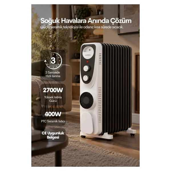 Luxell LUX13-FP-BW 13 Dilim Siyah Beyaz 2900 W Yağlı Radyatör - Görsel 2