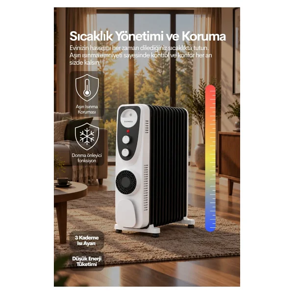 Luxell LUX13-FP-BW 13 Dilim Siyah Beyaz 2900 W Yağlı Radyatör - Görsel 4