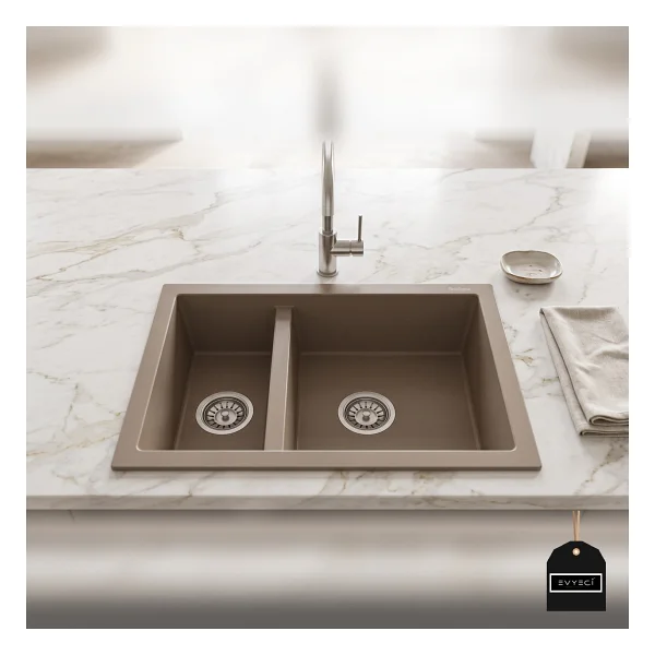 RealStone Bergama P018 1.5 Gözlü Kapuçino Granit Eviye - Görsel 2
