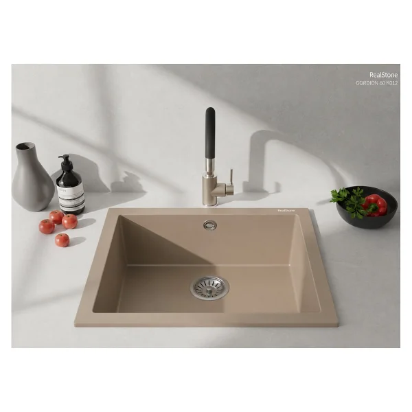 RealStone Gordion K012 60 Tek Gözlü Beyaz Granit Eviye - Görsel 9