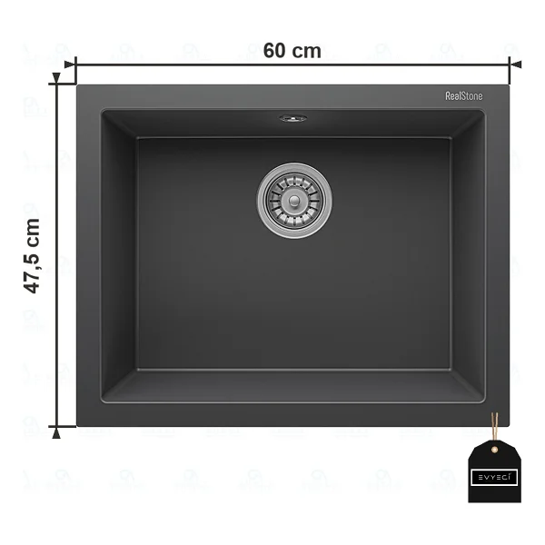 RealStone Gordion K012 60 Tek Gözlü Beyaz Granit Eviye - Görsel 6