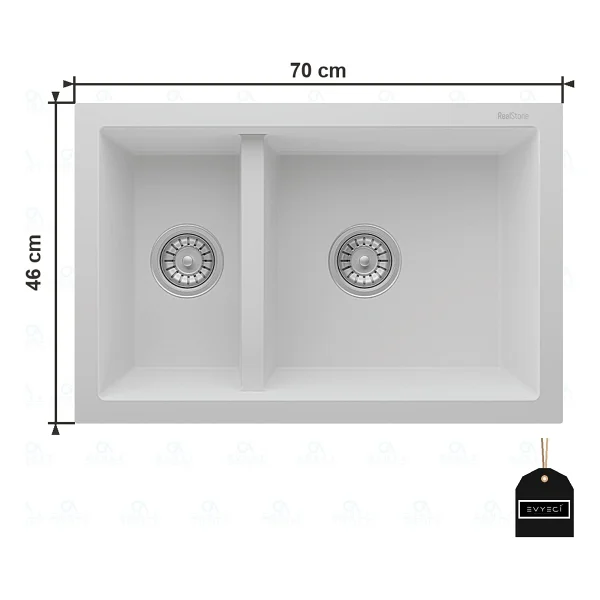 RealStone Bergama P018 1.5 Gözlü Beyaz Granit Eviye - Görsel 2