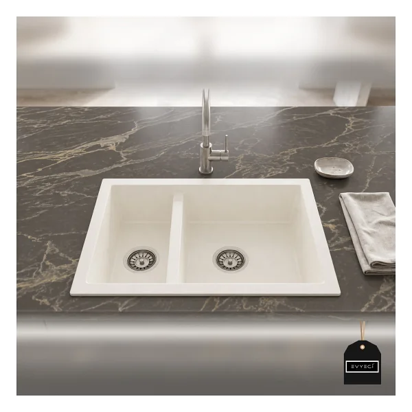 RealStone Bergama P018 1.5 Gözlü Beyaz Granit Eviye - Görsel 3