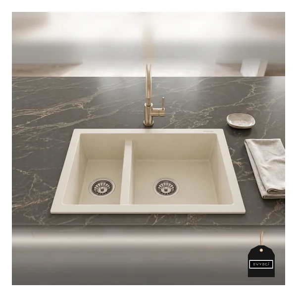 RealStone Bergama P018 1.5 Gözlü Krem Granit Eviye - Görsel 2