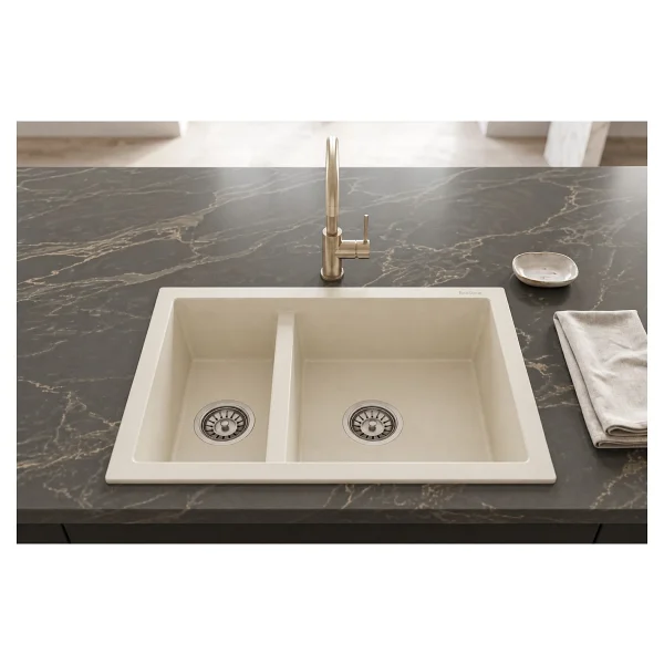 RealStone Bergama P018 1.5 Gözlü Krem Granit Eviye - Görsel 4