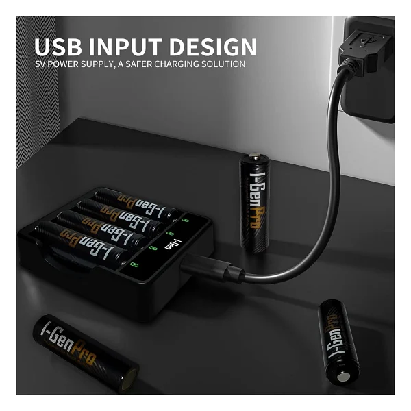 Store G411 4'lü Pil Şarj Aleti + 4 Adet Aaa Pro 1100 Mah Şarjlı Ince Kalem Pilli Set - 1 Adet - Altın - Görsel 4