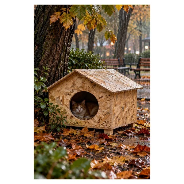 Reyo Kedi Evi Dış Ortam Uygun Ahşap Kedi Evi OSB 50x50x35 cm - CAT17 - Görsel 2