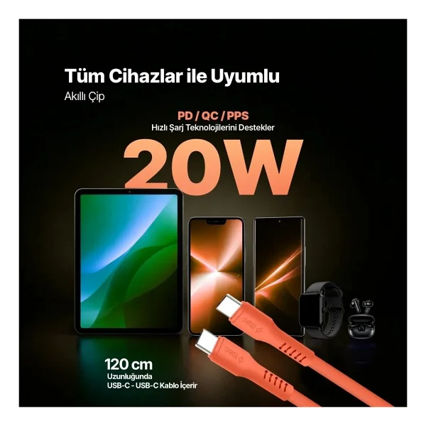 Ttec SmartCharger 2SCG20CNT 20 W Turuncu Type-C Kablolu Hızlı Şarj Aleti - Görsel 2
