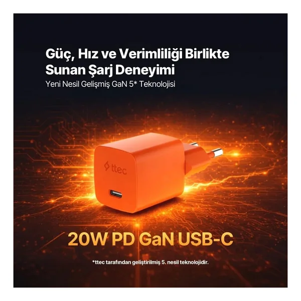 Ttec SmartCharger 2SCG20CNT 20 W Turuncu Type-C Kablolu Hızlı Şarj Aleti - Görsel 6