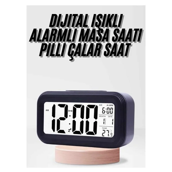 Dijital Işıklı Alarmlı Çalışma Masası Ekran Pilli Çalar Saat - Görsel 7