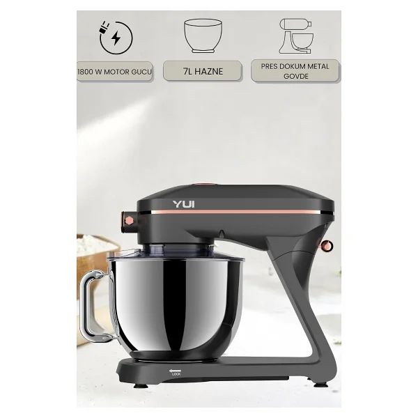 Yui Easy Chef M129 1800 W 7 lt Mat Gri Rose Gold Stand Mikser - Görsel 2
