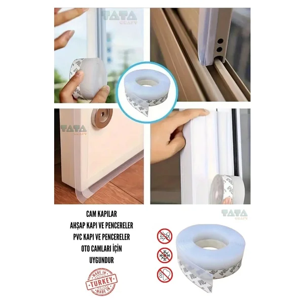 3M Şeffaf Rüzgar Geçirmez Silikon Sızdırmazlık Şeridi Kapı Sızdırmazlık Şeridi Cam Kapi Pencere Bant - Görsel 5