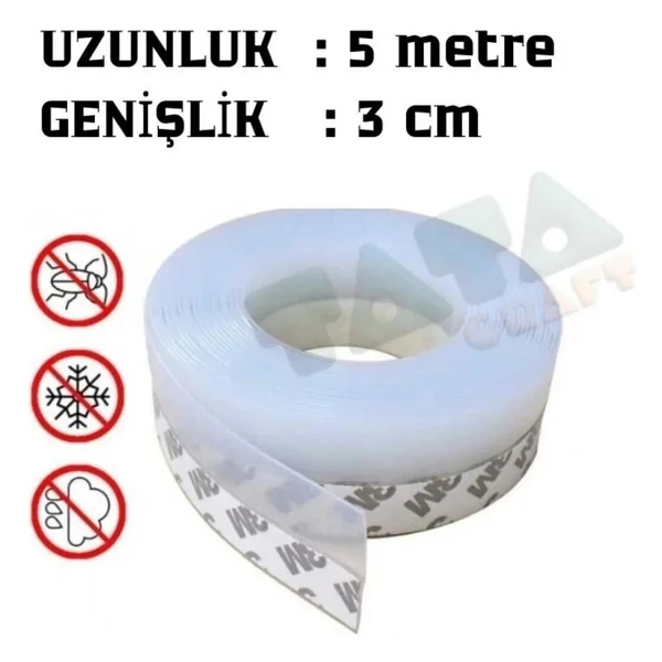 3M Şeffaf Rüzgar Geçirmez Silikon Sızdırmazlık Şeridi Kapı Sızdırmazlık Şeridi Cam Kapi Pencere Bant - Görsel 9